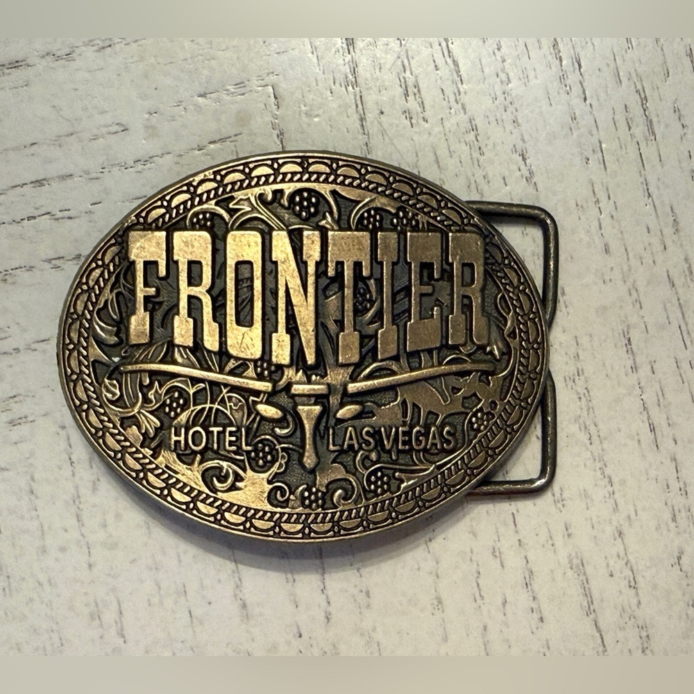 Vintage Frontier Hotel Las Vegas Brass Belt Buckle